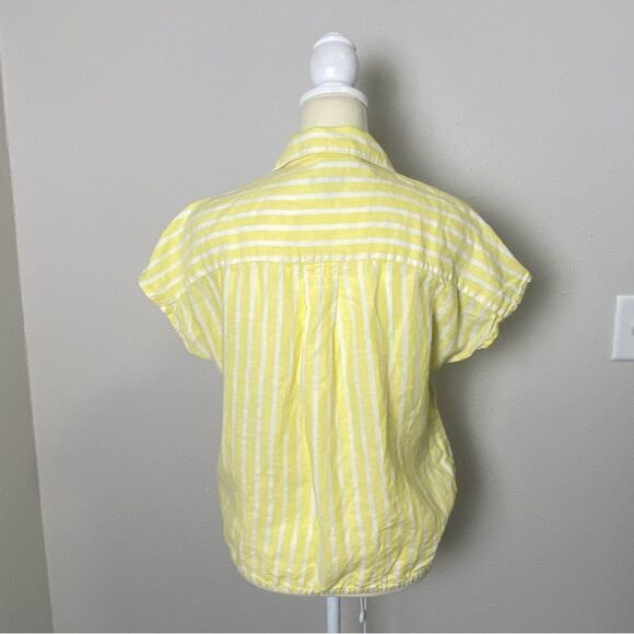 Talbots LINEN TIE HEM BUTTON FRONT TOP - SEASHORE STRIPE Women's Size Small - Picture 9 of 14